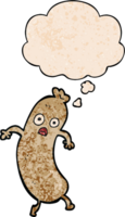 cartoon sausage with thought bubble in grunge texture style png