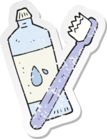 retro distressed sticker of a cartoon toothbrush png