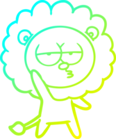 cold gradient line drawing of a cartoon bored lion waving png
