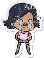 distressed sticker of a cartoon woman crying png