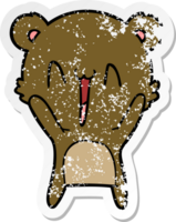 distressed sticker of a happy bear cartoon png