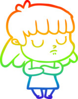 rainbow gradient line drawing of a cartoon indifferent woman png