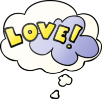 cartoon word love with thought bubble in smooth gradient style png