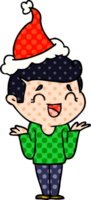mano disegnato comico libro stile illustrazione di un' ridendo confuso uomo indossare Santa cappello png