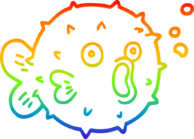 rainbow gradient line drawing of a cartoon blow fish png