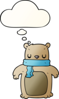 cartoon bear with scarf with thought bubble in smooth gradient style png