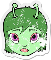 retro distressed sticker of a cartoon space alien png