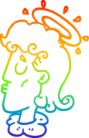 rainbow gradient line drawing of a cartoon angel face png