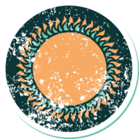 iconic distressed sticker tattoo style image of a sun png