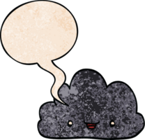 cartoon tiny happy cloud with speech bubble in retro texture style png
