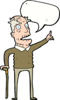tecknad serie gammal man med gående pinne med Tal bubbla png