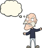 dessin animé vieil homme en colère avec bulle de pensée png