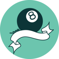 tattoo style icon with banner of 8 ball png