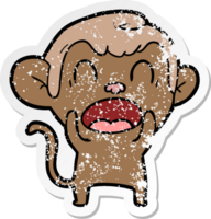 distressed sticker of a shouting cartoon monkey png