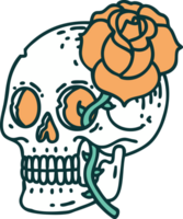 iconic tattoo style image of a skull and rose png
