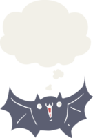 cartoon happy vampire bat with thought bubble in retro style png