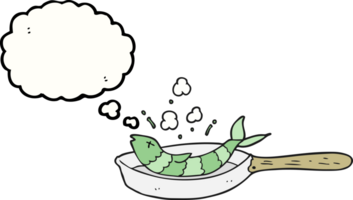 hand drawn thought bubble cartoon frying fish png