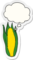 cartoon corn with thought bubble as a printed sticker png