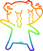rainbow gradient line drawing of a cartoon crying bear png