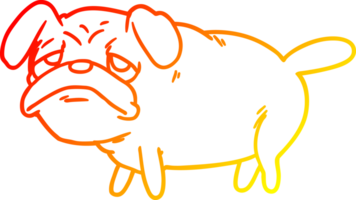 warm gradient line drawing of a cartoon unhappy pug dog png