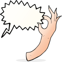 symbole de main de dessin animé avec bulle de dialogue png