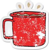 distressed sticker of a cartoon camping cup of coffee png