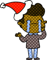 hand dragen komisk bok stil illustration av en man gråt bär santa hatt png