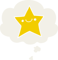 content dessin animé étoile avec pensée bulle dans rétro style png
