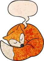 tecknad serie sovande räv med Tal bubbla i retro textur stil png