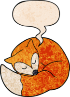 cartoon sleeping fox with speech bubble in retro texture style png