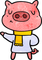 cartoon content pig in winter attire png