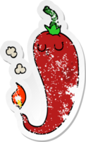 distressed sticker of a cartoon hot chili pepper png