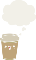 cartoon take out coffee with thought bubble in retro style png