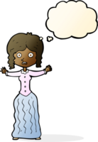 cartoon worried victorian woman with thought bubble png