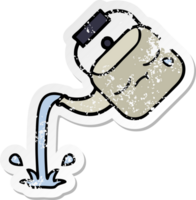 distressed sticker of a cute cartoon pouring kettle png