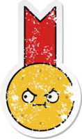 autocollant en détresse d'une médaille d'or de dessin animé mignon png