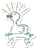 worn old sticker of a tattoo style swimming duck png