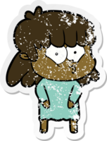 distressed sticker of a cartoon whistling girl png