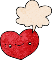 heart cartoon character with speech bubble in retro texture style png