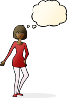 cartoon woman in dress with thought bubble png