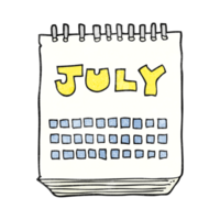 hand textured cartoon calendar showing month of July png