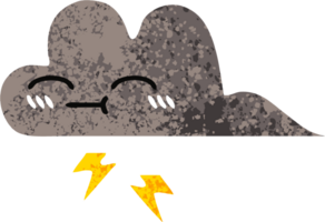 retro illustration style cartoon of a storm cloud png