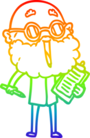 rainbow gradient line drawing of a cartoon joyful man with beard png