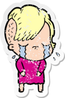 distressed sticker of a cartoon crying girl png