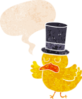 dibujos animados Pato vistiendo parte superior sombrero con habla burbuja en grunge afligido retro texturizado estilo png