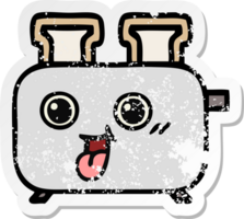 distressed sticker of a cute cartoon of a toaster png