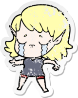 distressed sticker of a cartoon crying elf girl png