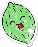 hand drawn distressed sticker cartoon of a happy lemon png