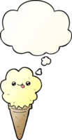 cartoon ice cream with thought bubble in smooth gradient style png