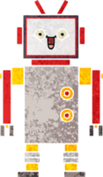 retro illustration style cartoon of a happy robot png